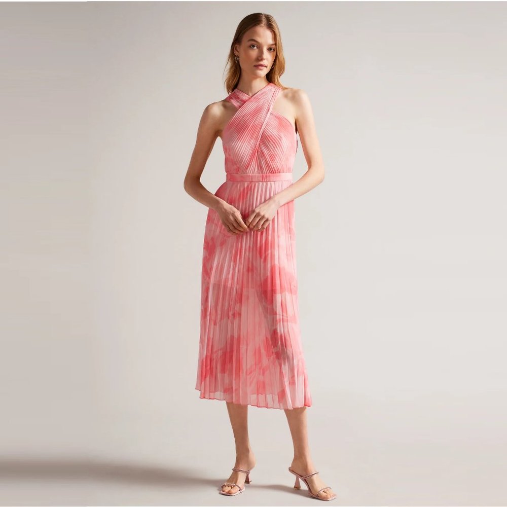 NWT Ted Baker London Mirelia Cross Front Pleated Midi Dress Sz 1